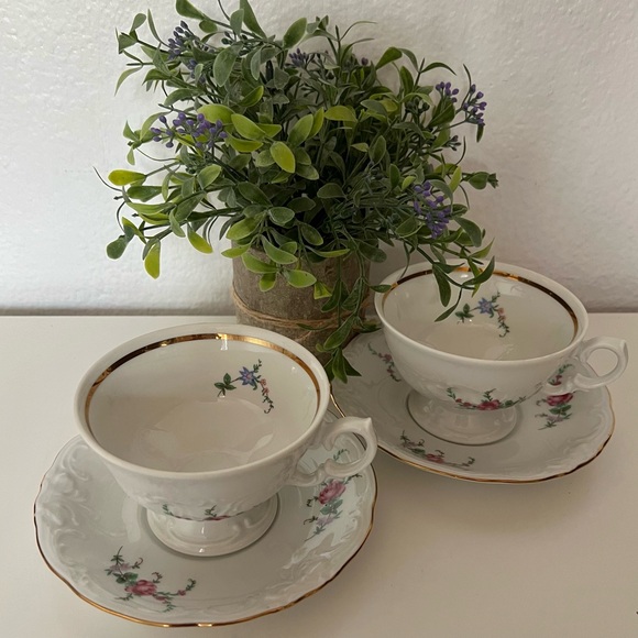 4 Vintage Royal Kent Collection-Poland Tea Cup and Saucer Plates China Floral - Picture 1 of 8